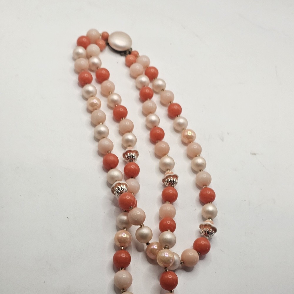 Vintage Beaded Choker Necklace Orange And Ivory Beads Estate Find