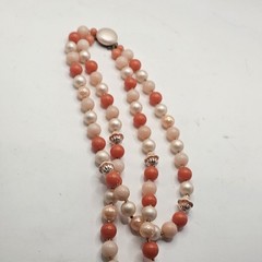 Vintage Beaded Choker Necklace Orange And Ivory Beads Estate Find
