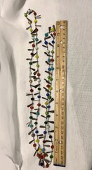 CZECH Flapper Length 54″ ART GLASS BEAD & TEARDROP METAL TAG Necklace VINTAGE