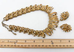 Boucher La Scala Brushed Gold Tone Choker Necklace & Clip-On Earrings Set 1956
