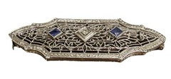 Krementz 10K White Gold Sapphire & Diamond Art Deco Filigree Broach DIANA LINE