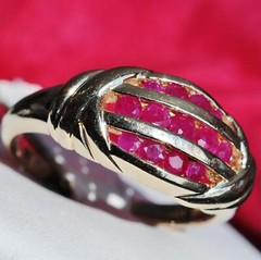 14k yellow gold ring 1.00ct natural treated ruby size 8 swirl band vintage 4.6g