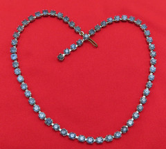 Vintage Rhinestone Necklace Blue Faceted Crystal Bib Choker 15 inch 102h