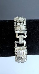 Fabulous Vintage Sparkling Clear Rhinestone Wide Bracelet Fold Over Clasp