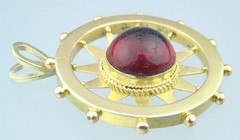 Fine Antique Victorian 15K Gold Red Paste Cabochon Nautical Compass Sun Pendant