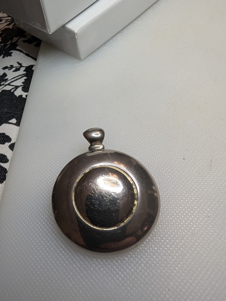 Vintage Brutalist Silver Tone Medallion Pendant – Textured Nugget Design -…