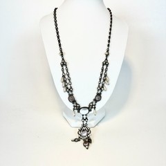 Vintage Moonstone Rhinestone Simulated Pearl Necklace Victorian Poured Glass