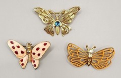 Lot 3 Vintage Butterfly Brooches Pins Gold Tone Enamel Signed AAi Filigree Set