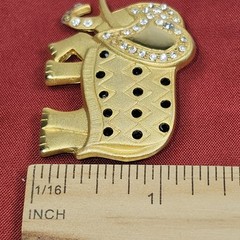 Vintage TONA Signed ELEPHANT BROOCH Gold Toned Metal – Black & Clear Rhinestones