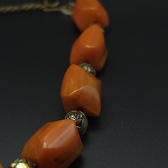 Vintage Orange Amber Bakelite Chunky Geometric Floral Bead Necklace Tested 15.5″