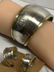STERLING SILVER SUZANNE ST. CLAIR SIGNED CUFF BRACELET Earrings 53g Copper Trim