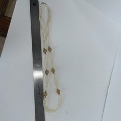 Trifari TM Vintage 3-Strand Faux Pearl with Gold Accents Jewelry Necklace 15”