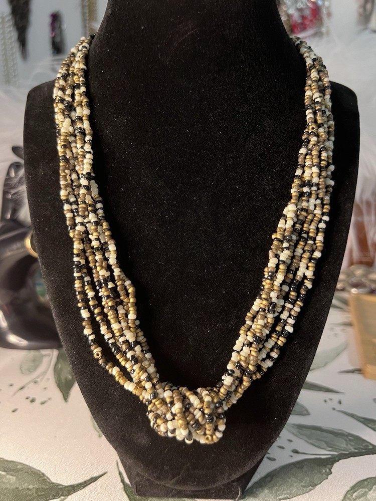 Vintage Style Multi Strand Brown Glass Seed Beaded Choker Necklace Elegant Gift