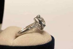 Art Deco Style Lab Created Diamond & Sapphire Wedding Ring 14K White Gold Finish