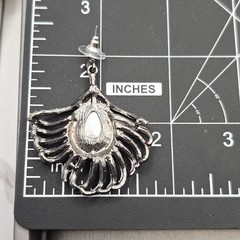 Purple Rhinestone Dangle Earrings 2″ Art Deco Fan Statement Gunmetal Boho