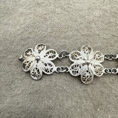 Vintage Filigree Silver Tone Flower Floral 6.5” Bracelet Jewelry