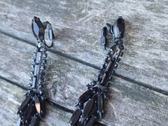Antique Victorian Black Glass Mourning Jewelry Earrings Dangle Clip On 1920s