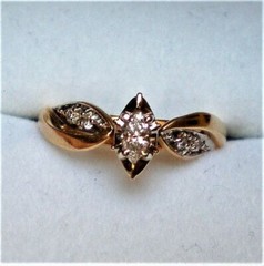 Vintage 14k Yellow White Gold 0.24CT Marquise & Round Diamond Engagement Ring P