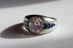 2.50CT White Round Cut CZ & Blue Art Deco Vintage Style Wedding 925 Silver Ring