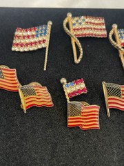 USA Patriotic Jewelry Lot AMERICAN FLAG PINS BROOCHES Rhinestones Red White Blue