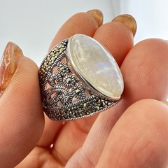 JTV Sterling Silver Ring Marcasite Quartz Wide Art Deco size 8.5 Marquise BBJ