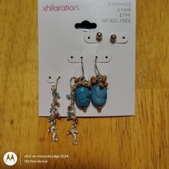 Xhilaration 3 Pair VTG Earring Set Y2K Faux Turquoise Seahorse Nickel Free NOS