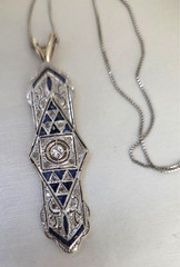 Estate Platinum, 18K YG, 14K White Gold Diamond & Synthetice Sapphire Necklace
