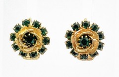Vintage Judy Lee Jewels Green Gold Earrings & Matching Brooch On Original Tag