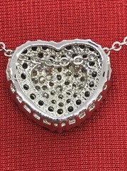 Vintage Silver tone Black Onyx & Clear Cubic Zirconia Pave Heart Necklace