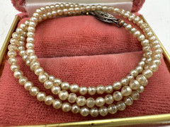 ANTIQUE FAB OLD VINTAGE NECKLACE FAUX SEED PEARLS STERLING SILVER CLASP 15.5’’