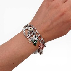 Kirks Folly Secret Garden Charm Bracelet Fairies Moon Bee Silver Tone Box
