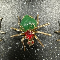 Vintage Spider Brooch Pin Red Pink Orange Blue Green Plastic Faux Pearl Set 12