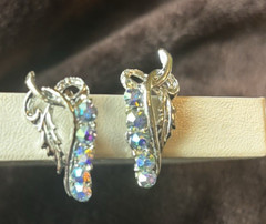 Vintage Silver tone Aurora Blue Clip Earrings Brooch Pin Leaf Wedding Gift