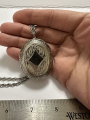 Vintage Locket Double Sided Silver Tone Necklace Large #004 Engraving