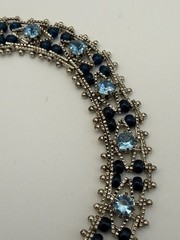Blue Rhinestone Dark Blue Beaded Link Lattice Work Bracelet Silver Tone Vintage