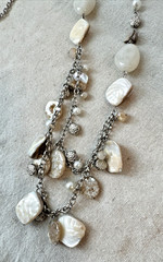 1990s y2k Pearl glass bead textured metal Modernist Necklace Layered long Unique