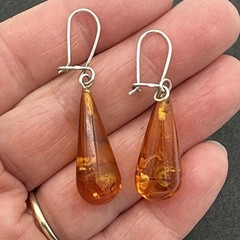BALTIC AMBER teardrop earrings – sterling silver lever-back cognac dangle drop