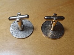 Vtg 1950s-60s Bowling Cufflinks Goldtone Metal/ Bullet-Back Toggle