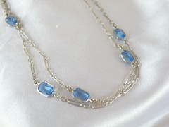Antique Sterling Silver 925 Blue Gemstone Station Vintage Paperclip Necklace 25″