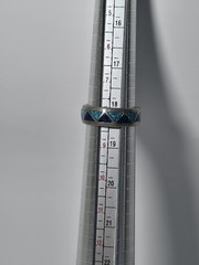Vtg Silver-Tone Turquoise/Blue Chip Triangle Inlay Band Ring Sz 8 Southwestern