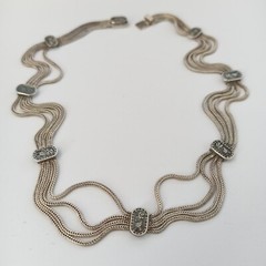 Vintage Silver Necklace Multi Chain Niello Station Layered 925 Ethnic Wide Old