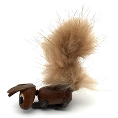 Vintage Wood, Leather, Felt & Fur Hand Painted Face Squirrel Pin