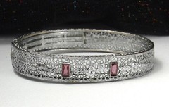 1920s Deco Filigree Bracelet JH PECKHAM Hinged Bangle Amethyst Paste Rhodium