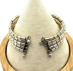 Mixed Metal 2 Tone Bracelet Cuff Vintage Gold & Silver Tone Beaded 5 Row