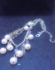 Vintage Faux Pearls and Iridescent Beads Bib Drop Necklace 17 to 20 in (345)