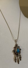 Celebrity NY Gold Tone Faux Turquoise Cabochon Red Rhinestone Pendant Necklace