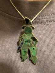 Vintage Sterling Necklace Repurposed Malachite Lapis Stone Inlay Jester READ