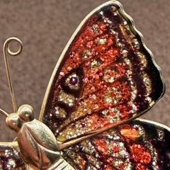 Vintage Butterfly Brooch | Red Gold Foiled Enamel Figural Mid Century Modern Pin
