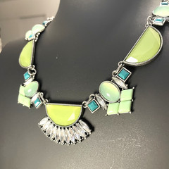 Vintage Lia Sophia Geometric Multi Color Stone & Rhinestone Silver Tone Necklace