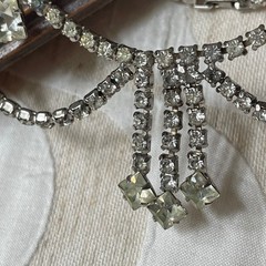 Vintage Silver Tone Rhinestone Bib Fringe Drop Necklace Mid Century festoon